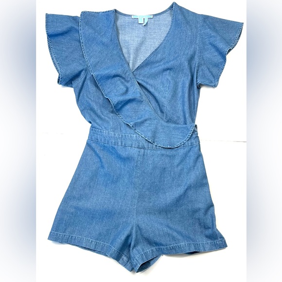 Draper James Chambray Ruffle Wrap Romper - Picture 4 of 12